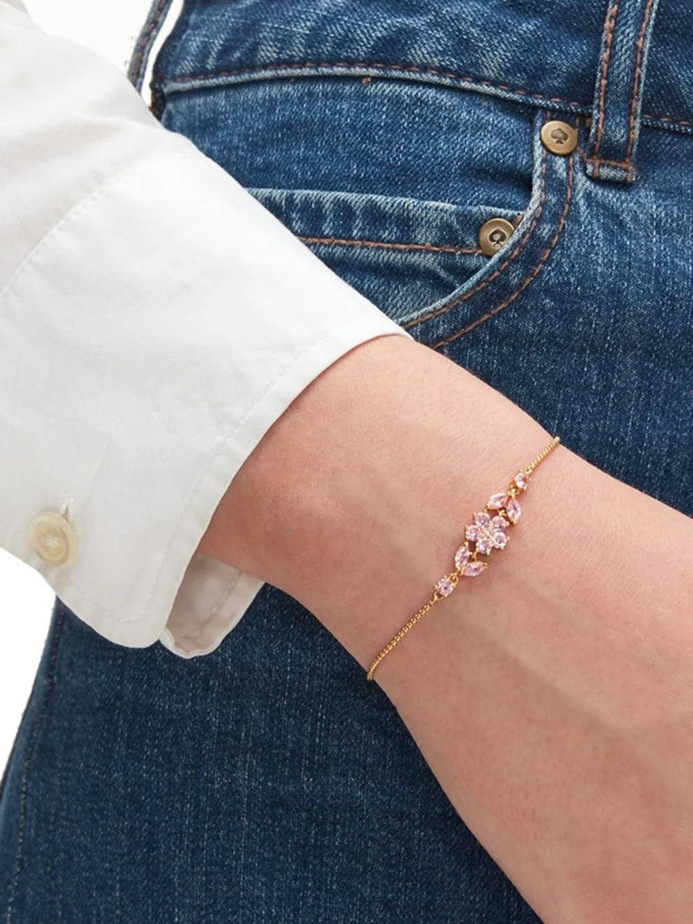 Kate Spade "Gleaming Gardenia Flower" Slider Bracelet NWOT - Picture 4 of 5
